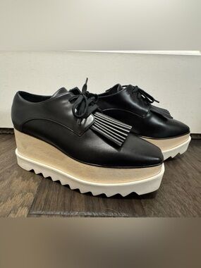 Stella McCartney Black Elyse Vegan Leather Platform Oxfords with White Sole